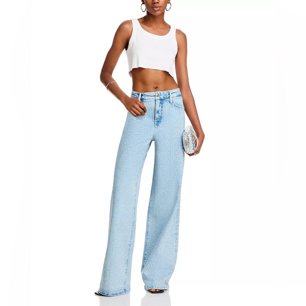 NWT Good American Good Ease High Rise Wide Leg Rhinestone Jeans size 18